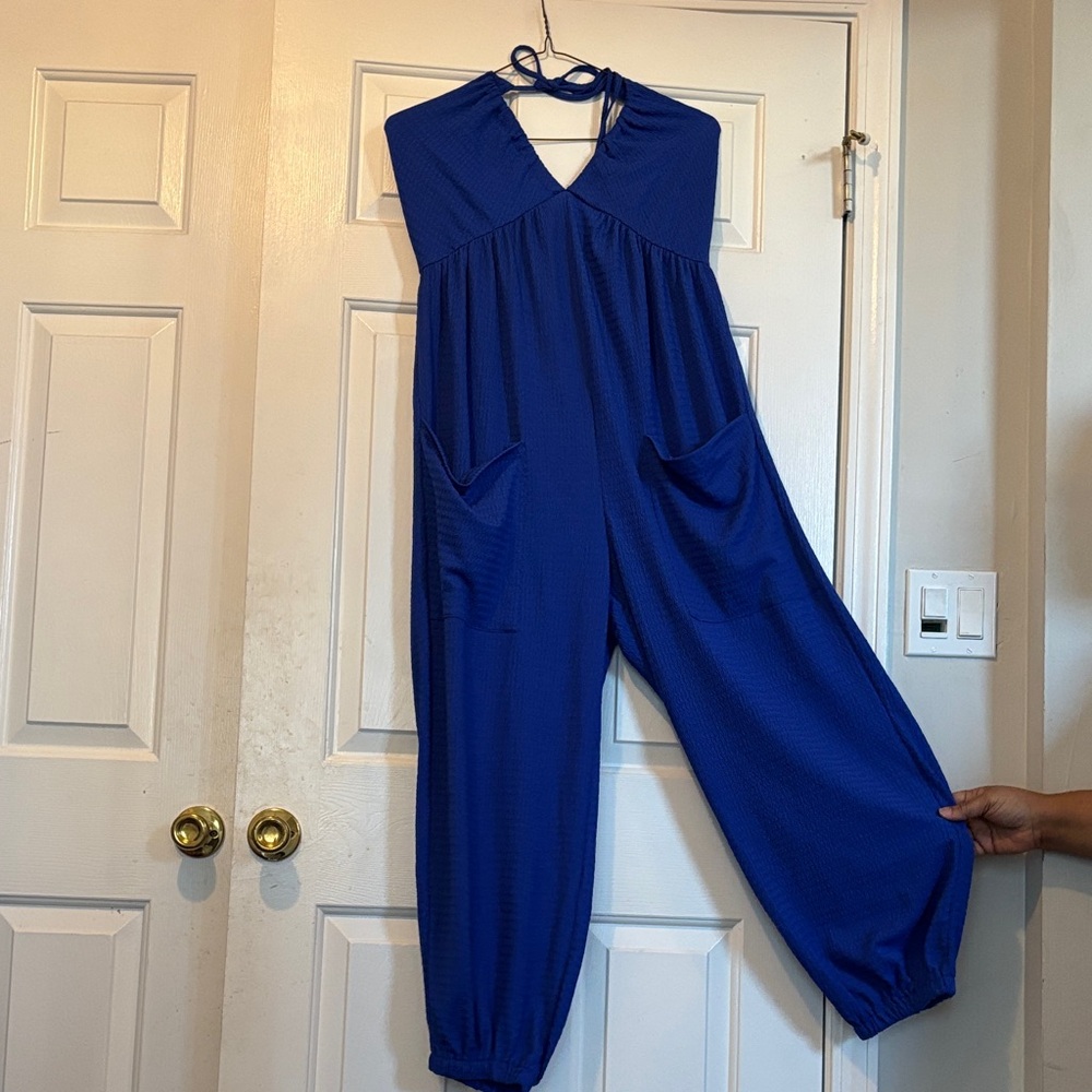 Blue Halter Jumpsuit